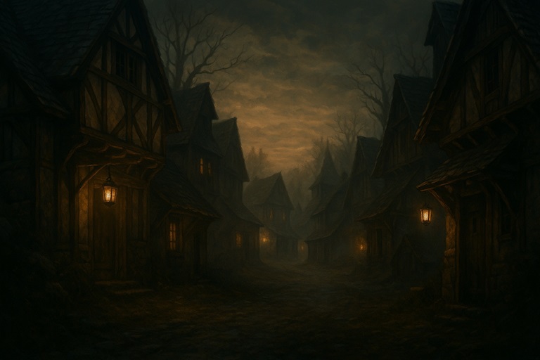 Fog-lit town square of Kalendale